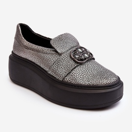 Scarpe da Donna in Pelle con Plateau Con Decorazione Laura Messi 2697/810 Argento 2
