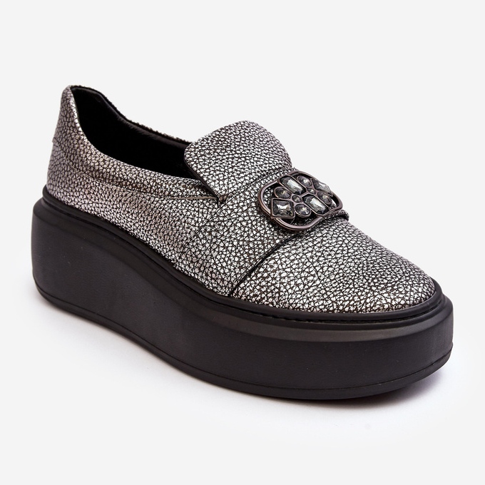 Scarpe da Donna in Pelle con Plateau Con Decorazione Laura Messi 2697/810 Argento 2