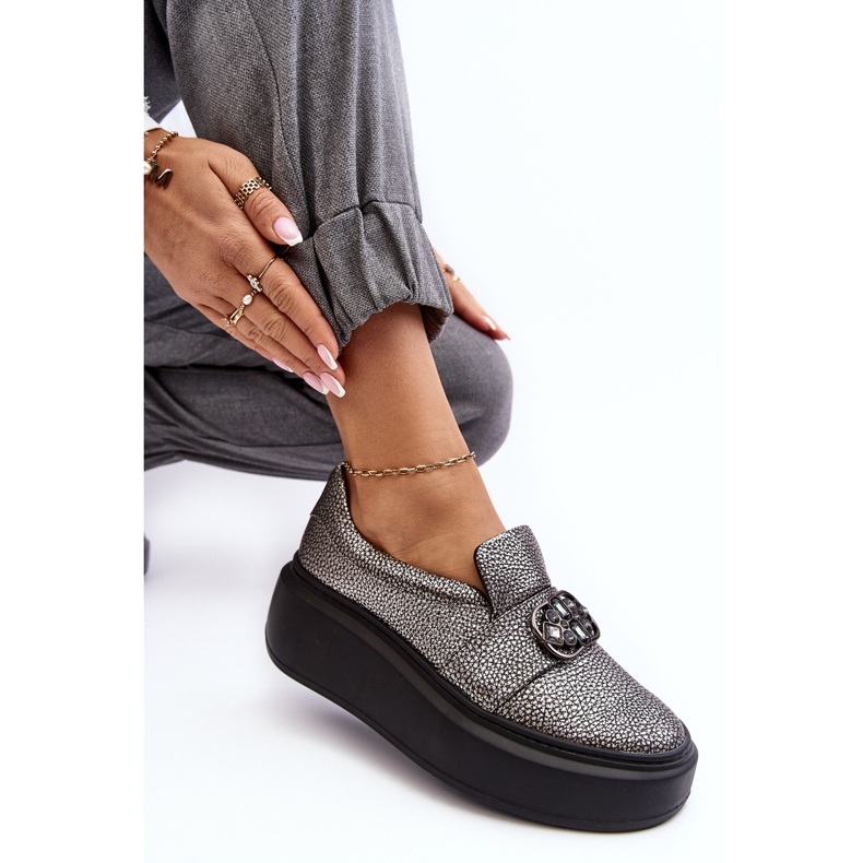 Scarpe da Donna in Pelle con Plateau Con Decorazione Laura Messi 2697/810 Argento 1
