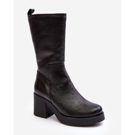 Stivali da donna in pelle nera Lemar Odennia con tacco grosso nero 1