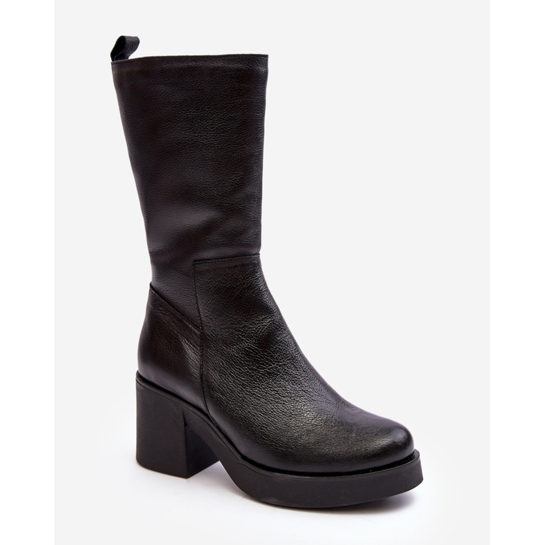 Stivali da donna in pelle nera Lemar Odennia con tacco grosso nero 1