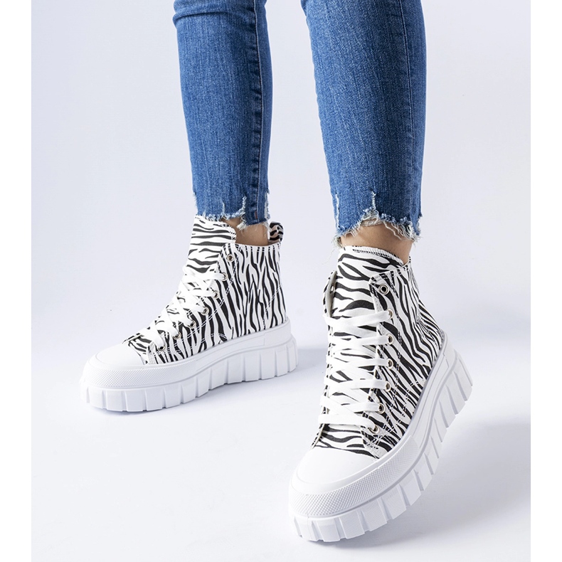 Sneakers alte con plateau e fantasia zebrata Fiave bianco 1