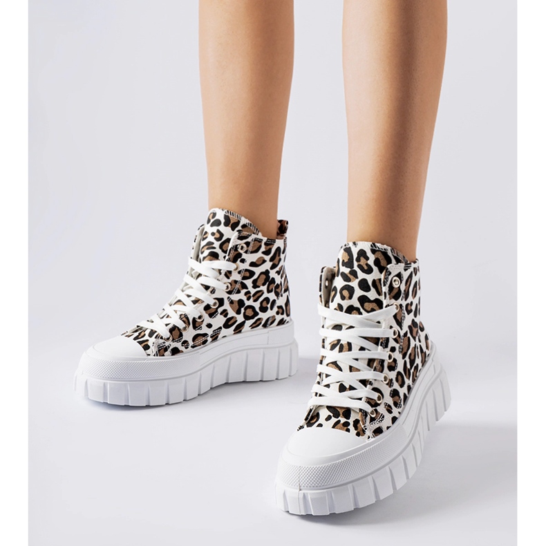 Sneakers Fiave con plateau alto e stampa leopardata bianca 1