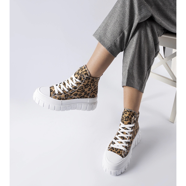 Sneakers con plateau marroni con stampa leopardata di Fiave marrone 1
