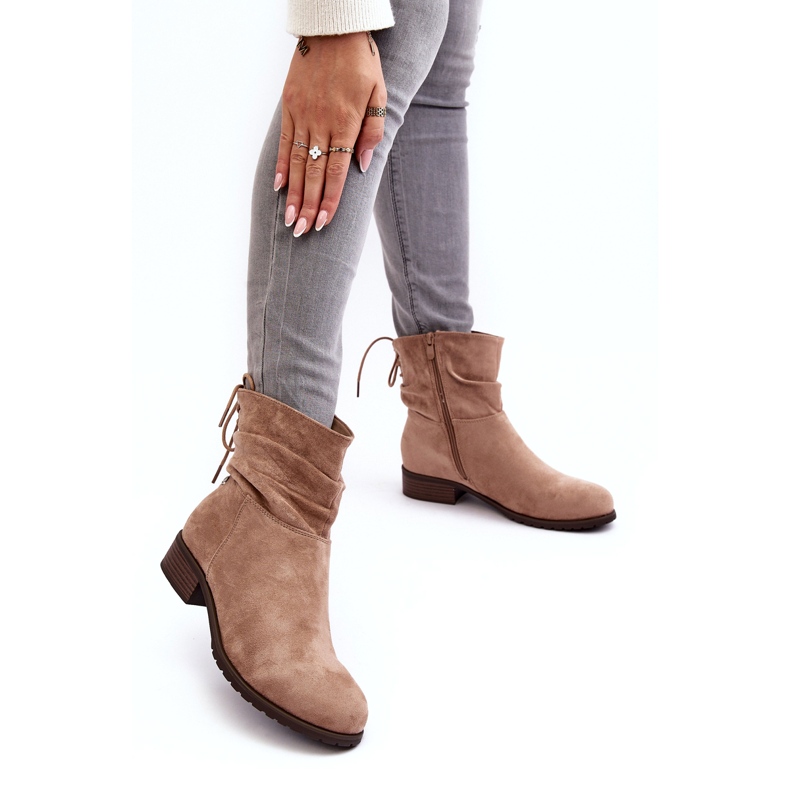 Evento Stivaletti piatti da donna in calda pelle scamosciata, Beige 3