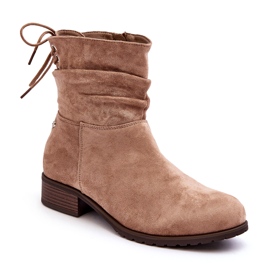 Evento Stivaletti piatti da donna in calda pelle scamosciata, Beige 1