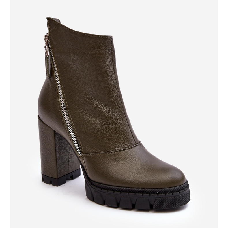Stivali alla moda con tacco alto in pelle Laura Messi 2509 Verde scuro 1