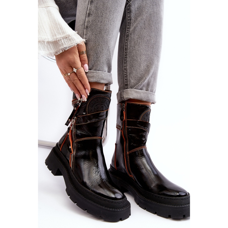 Stivaletti da donna in pelle verniciata con cerniere Maciejka 06238-18 Nero 1