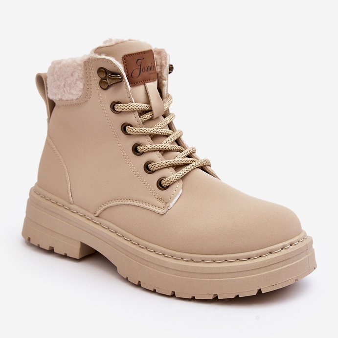 Stivali Da Donna In Pelle Con Montone, Beige Chiaro, Lynnvia 2