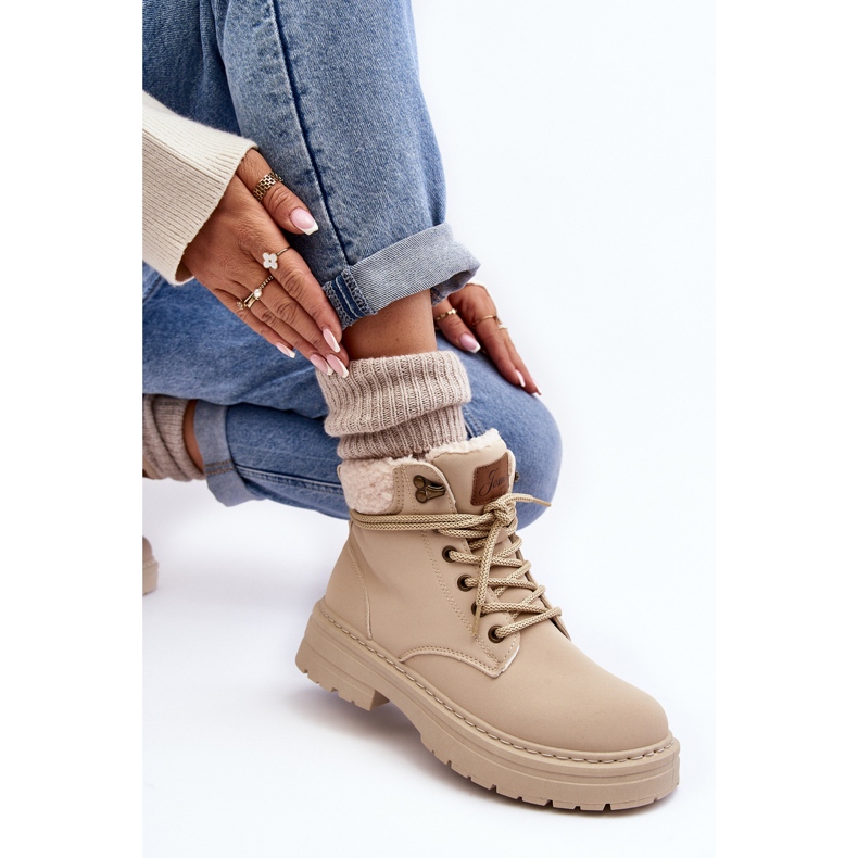 Stivali Da Donna In Pelle Con Montone, Beige Chiaro, Lynnvia 1