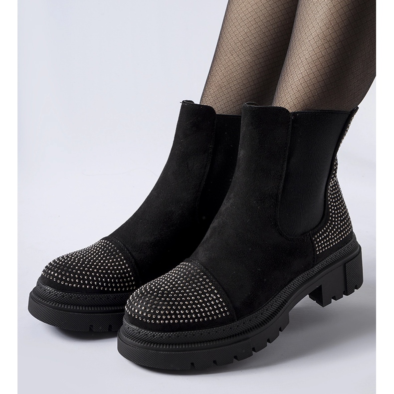 Stivaletti neri con zirconi Grinzane in eco-camoscio nero 1