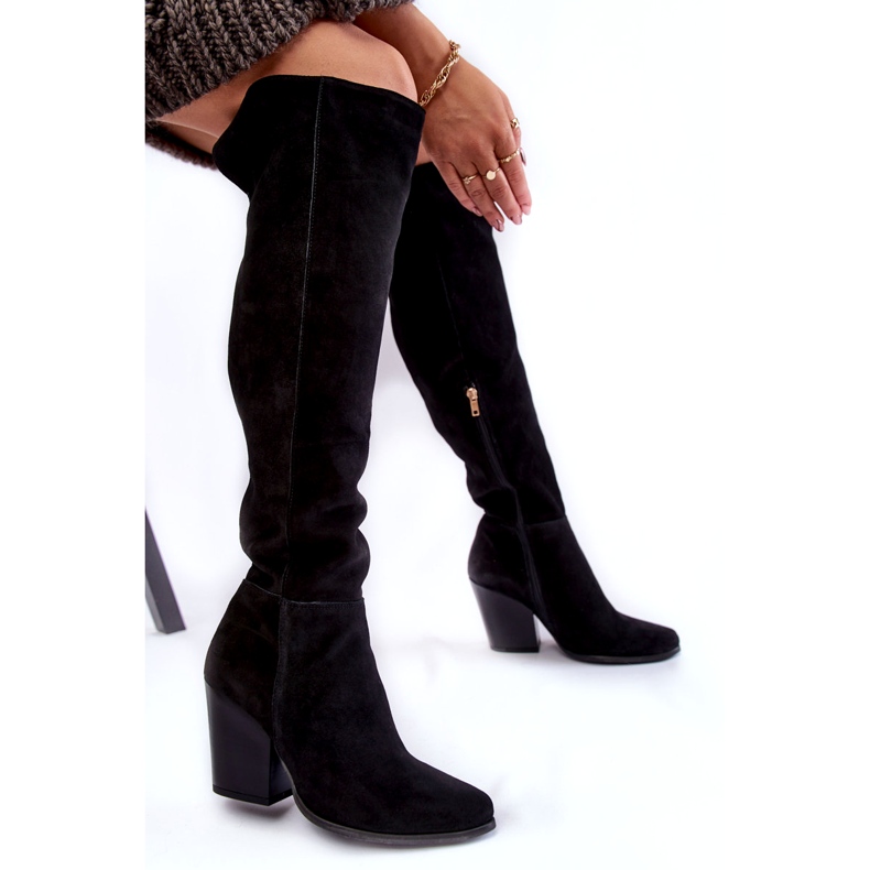 Lewski Shoes Stivali alti alla coscia in pelle scamosciata da donna Lewski 2833 neri nero 4