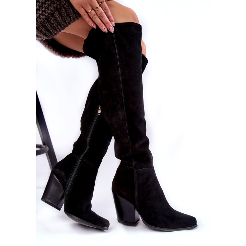 Lewski Shoes Stivali alti alla coscia in pelle scamosciata da donna Lewski 2833 neri nero 2