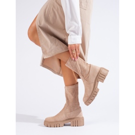 Stivaletti alti da donna Shelovet in camoscio beige 1