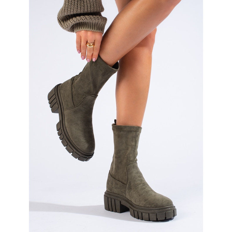 Stivaletti da donna Shelovet in camoscio verde scuro 1