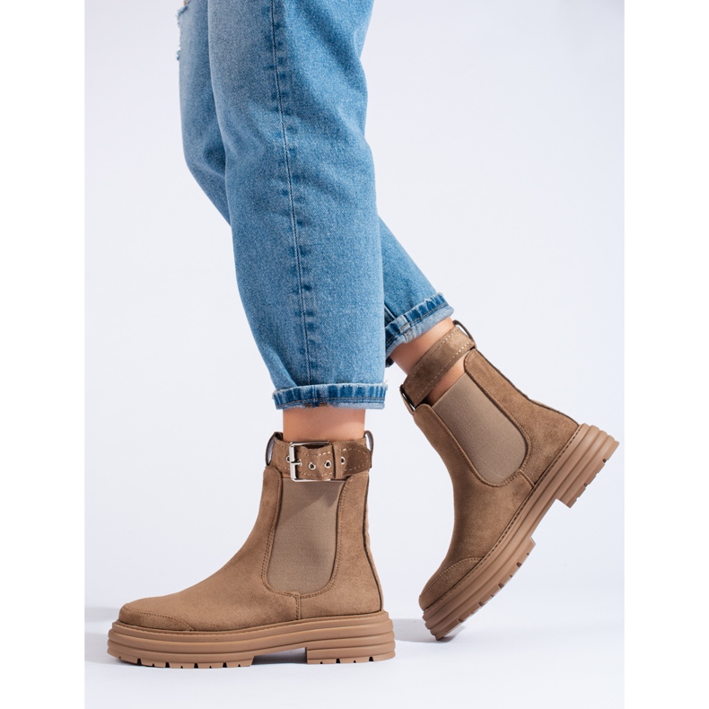 Stivaletti in camoscio kaki con fibbia Shelovet beige 1