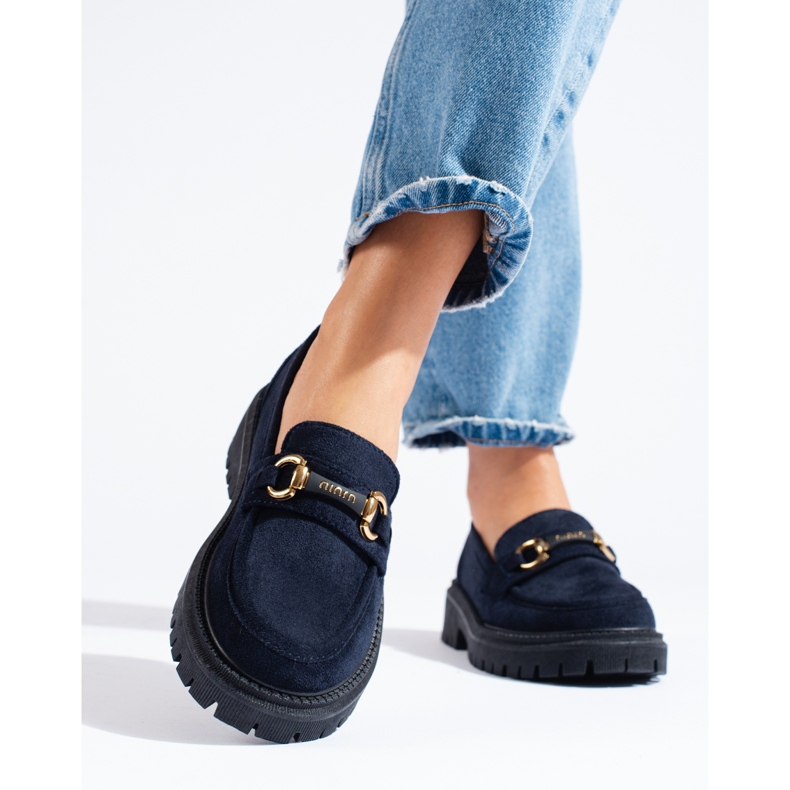 Mocassini da donna Shelovet in camoscio blu navy 1