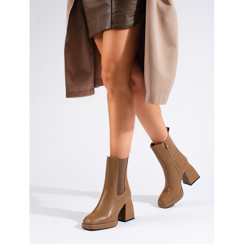 Stivaletti Chelsea da donna marroni Shelovet con tacco largo marrone 1