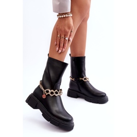 Stivali Alti In Pelle Con Catena Nera Pugen nero 2