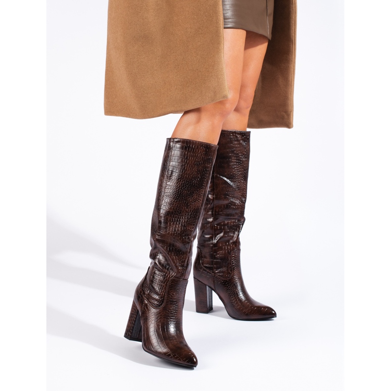 Shelovet stivali marroni con tacco da donna marrone 1