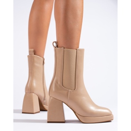 Stivaletti Chelsea da donna Shelovet beige con tacco largo 1