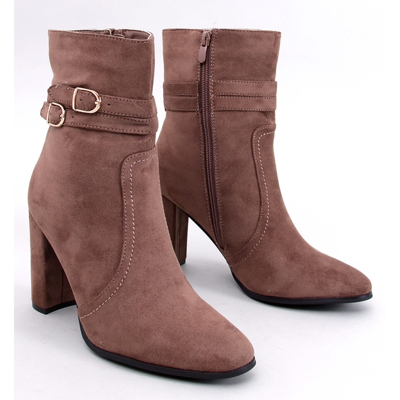 Stivaletti Dianes Khaki in pelle scamosciata con tacco alto marrone 1