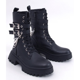 Glance Stivali bovver neri con catene nero 1