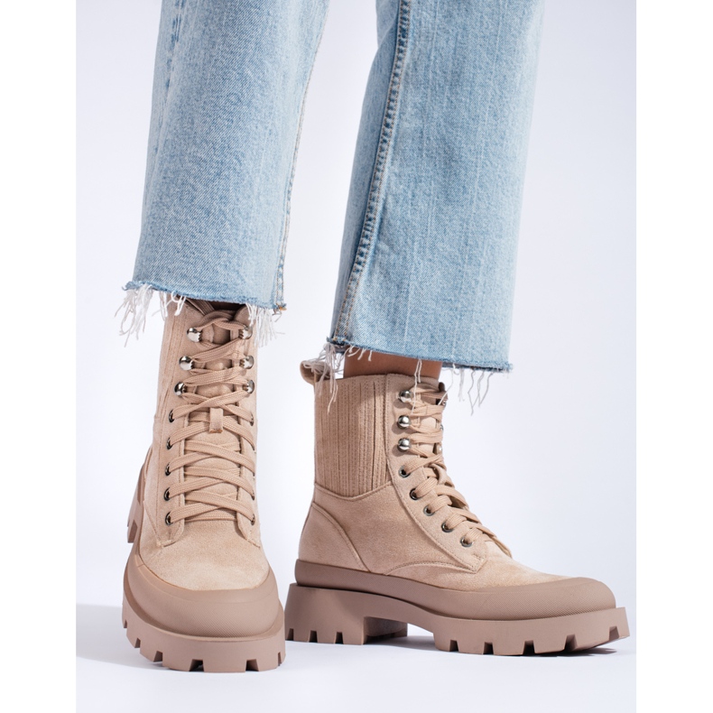 SHELOVET Stivaletti stringati in camoscio beige 2