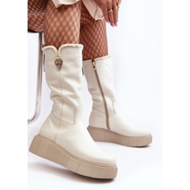 Stivali da donna in pelle di lana color crema Bayla beige 1