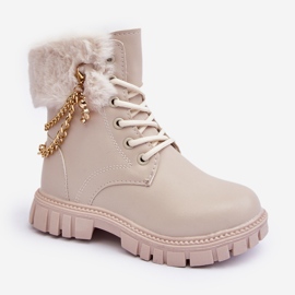 Stivaletti da bambino in calda pelle con catena, Beige Cadia 1