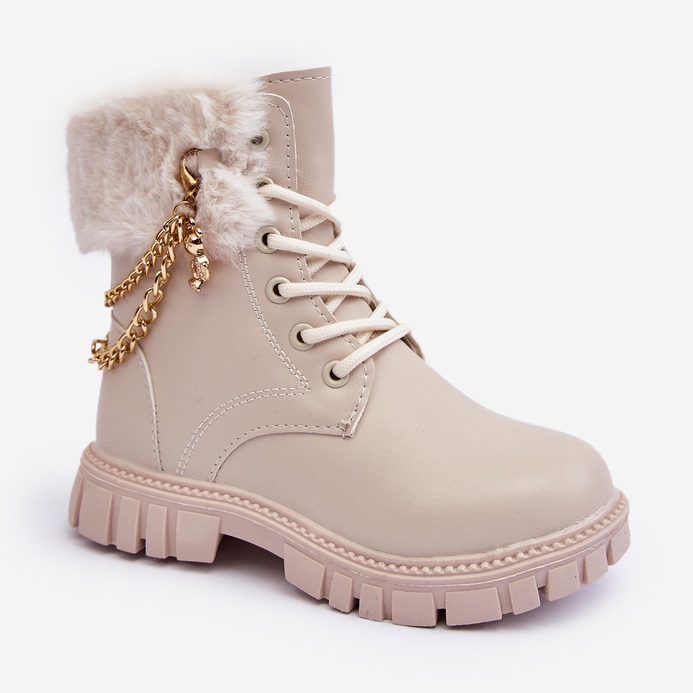 Stivaletti da bambino in calda pelle con catena, Beige Cadia 1