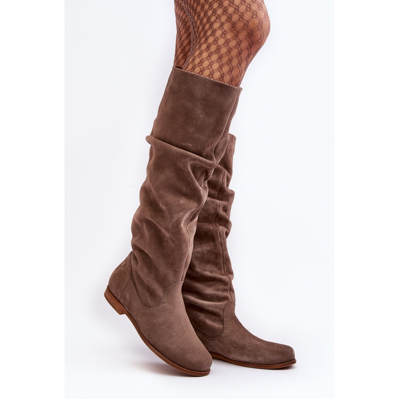 Stivali al ginocchio da donna in pelle scamosciata Maciejka 05790-04 Beige 2