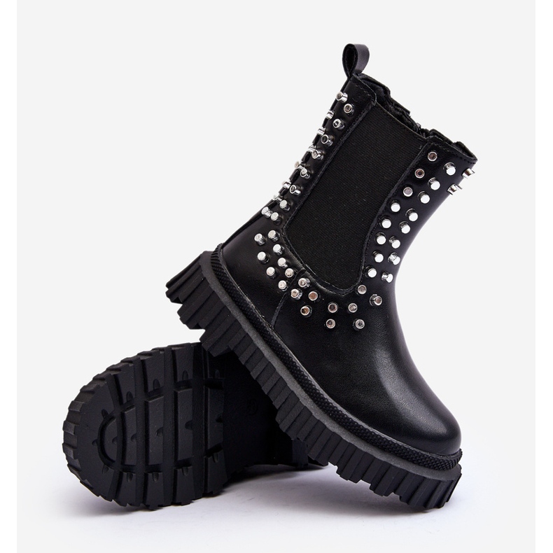 Stivaletti Chelsea da bambina decorati con strass, Nero Adelie 1