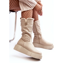 Lemar Stivali Da Donna In Pelle Beige Con Lana Bayla 1