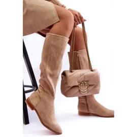 PA1 Stivali con tacco piatto in pelle scamosciata Beige Eelin 4
