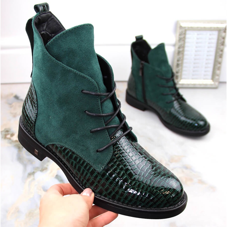 Stivali con tacco piatto da donna, isolanti, verdi Potocki SZ12080 verde 1