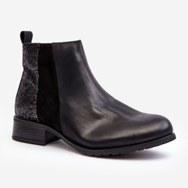Stivaletti Chelsea da donna con tacco piatto con paillettes, Nero Messio 1