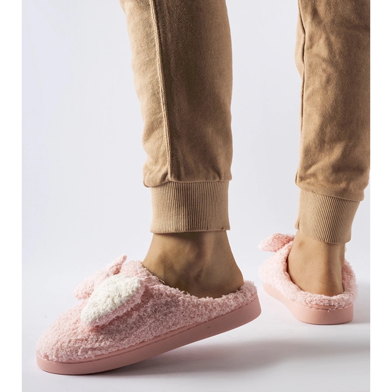 Calde pantofole rosa con fiocco 2
