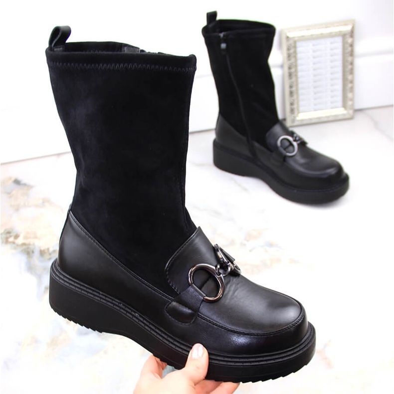 Stivali da donna, mocassini con plateau neri isolanti, Sabatina DM23-18N nero 2