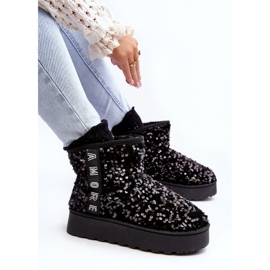 Doposci da Donna con Plateau Decorati con Paillettes, Silmo Nero 1