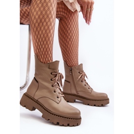 Stivali Trapper in pelle da donna con cerniera Zazoo 949P Beige scuro 2