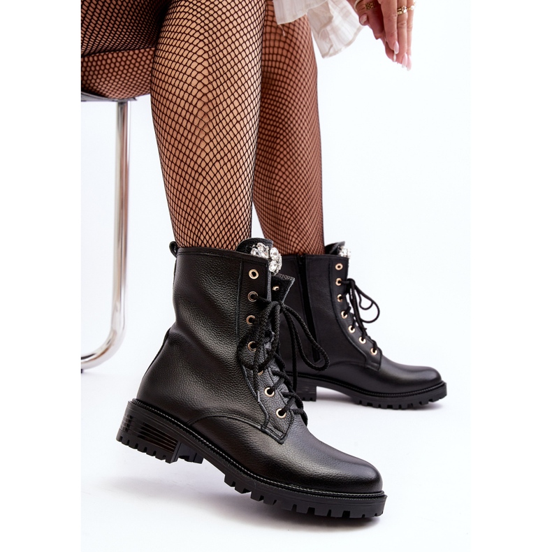 Stivaletti Worker Da Donna In Pelle Con Decorazione Zazoo 1757 Nero 2