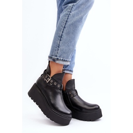 Stivali da donna in pelle su zeppa con plateau e cinturini Zazoo 1752 neri nero 2
