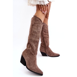 PA1 Stivali da cowboy beige scuro da donna di Sloana 1