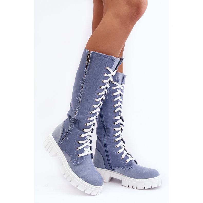 Stivali Di Jeans Isolanti Da Donna Con Lacci, Cresanta Blu beige 1