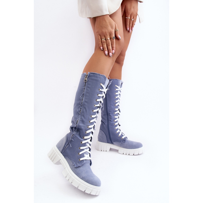Stivali Di Jeans Isolanti Da Donna Con Lacci, Cresanta Blu beige 2