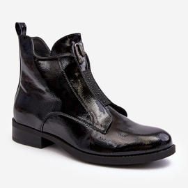 Stivali con tacco piatto da donna in pelle verniciata, Nero caldo S.Barski HY75-120 Nero 1