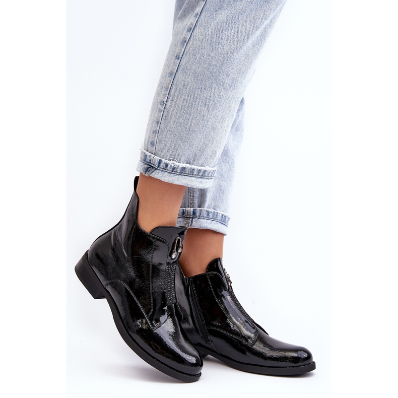Stivali con tacco piatto da donna in pelle verniciata, Nero caldo S.Barski HY75-120 Nero 2