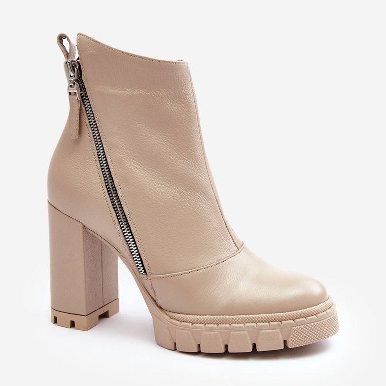 Stivaletti alla moda in pelle con tacco alto Laura Messi 2509 Beige chiaro 1