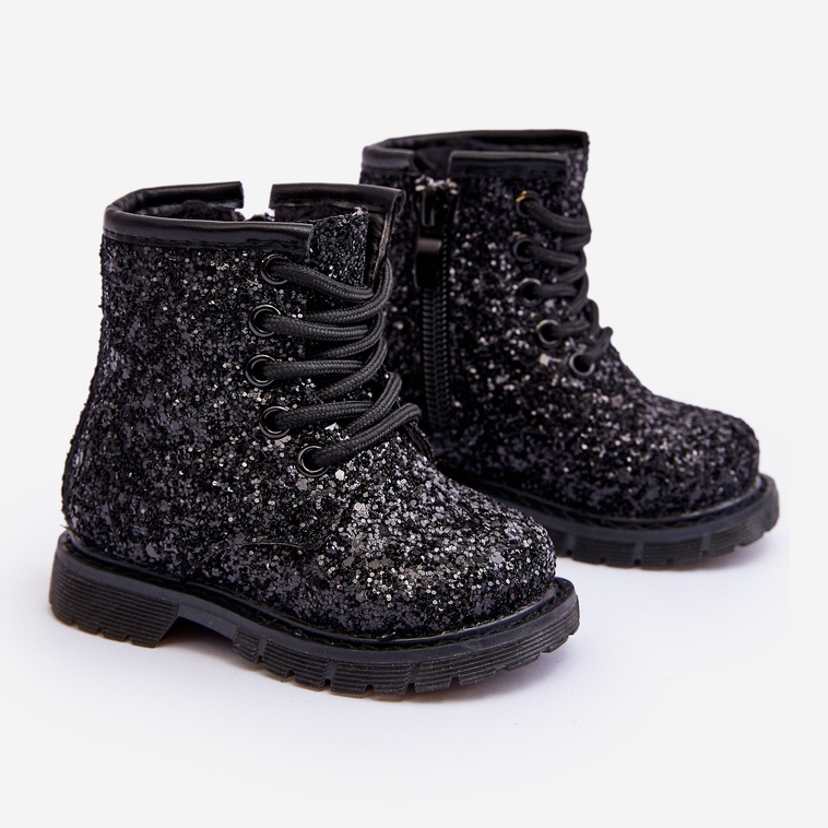 Stivaletti isolanti glitter per bambini con cerniera, Saussa nera nero 1